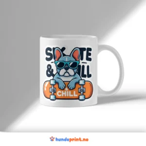 Kaffekrus med premium grafikk – fransk bulldog – Skate & chill