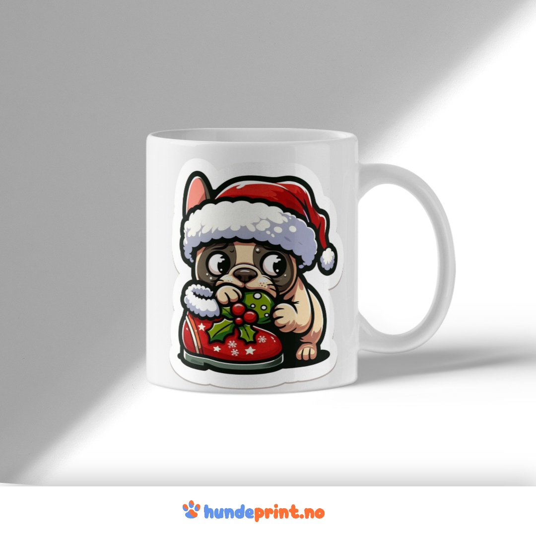Kaffekrus med premium juledesign - fransk bulldog - 1